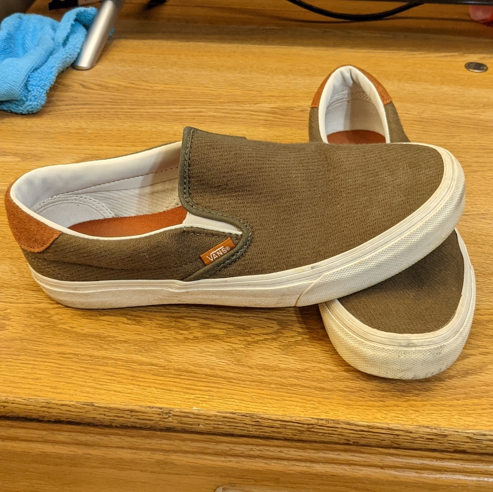 Vans green slip-ons